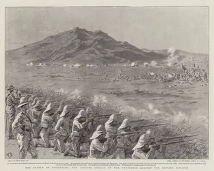 Die Schlacht von Omdurman, der Eröffnungsangriff der Derwische gegen die britische Division